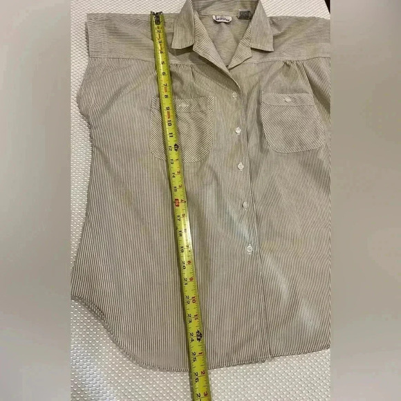 Vintage Linnay stripe boxy cap sleeve button down blouse pockets cream/white - Picture 6 of 10